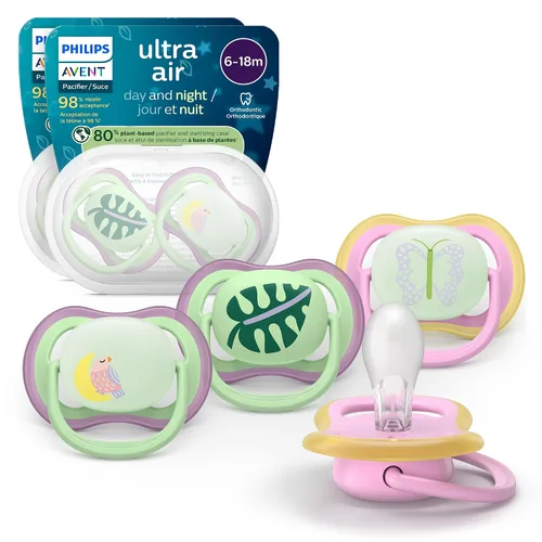 Vista 10 de Philips Avent Chupete de bebé ultra suave para día y noche, de 0 a 6 meses Azul/Verde