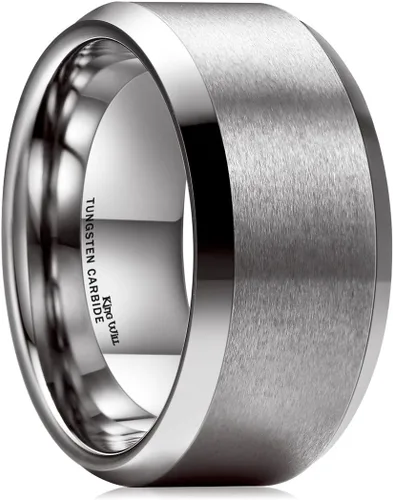 Vista 32 de King Will Anillo de tungsteno para hombres de King Will - Disponible en 6 mm a 10 mm, negro/plata, acabado mate, borde biselado pulido, ajuste