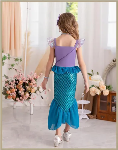 Vista 7 de Little Girls Princess Mermaid Costume for Girls Dress Up with Accessory for Christmas Birthday Party Supplies