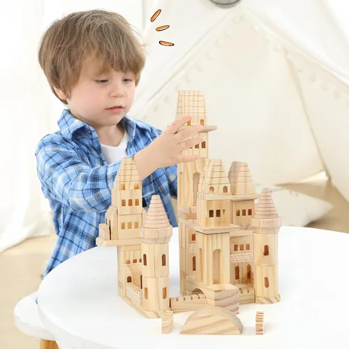Vista 5 de 75 piezas de bloques de castillo de madera medievales caballeros princesas castillo de madera bloques de construcción para niños y niñas