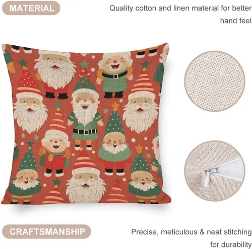 Vista 4 de Funda de almohada moderna para sofá, funda de almohada decorativa de tela de lino para exteriores, fundas de cojín de Navidad de Papá Noel