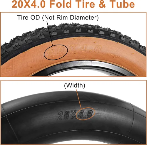 Vista 4 de Set of 20x4.0 Fat Tire and Tube, Puncture Resistant Folding Bike Tire Set 102-406 Compatible with E-Bike Mountain Bike MTB Bicycle All-Terrain