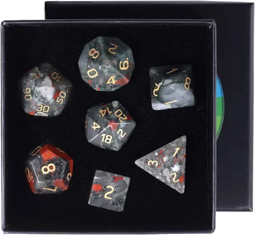 Vista 11 de rockcloud Juego de 7 dados poliédricos DND de jaspe rojo