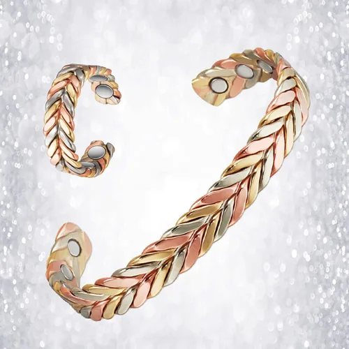 Vista 2 de Pulsera de cobre para mujer, traje de cobre puro, ajustable, tres colores, trenza, magnética, regalo de joyería Fashsion (0932 2040)