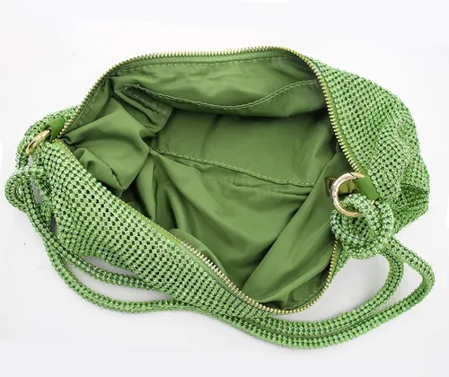 Vista 4 de Bolso Hobo con diamantes de imitación para mujer, elegante bolso de noche brillante plateado con diamantes de imitación, bolso dorado