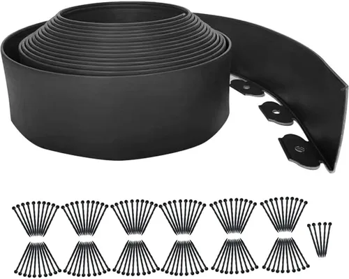 Vista 8 de Bordes de jardín de 1.5 pulgadas x 98 pies, bordes de paisaje negro con 150 estacas de plástico, valla flexible de bricolaje para paisajismo, cama