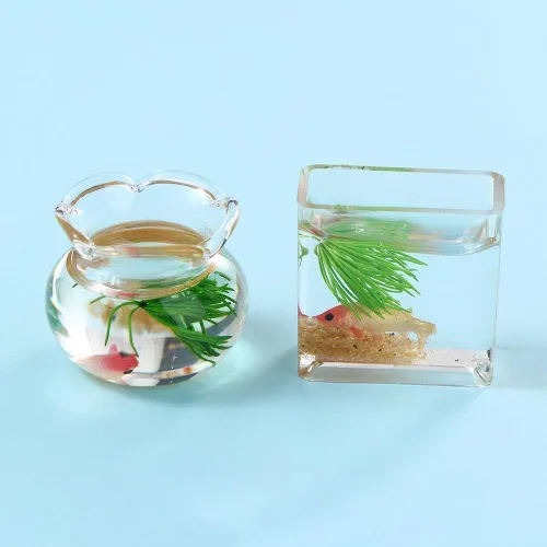 Vista 6 de 2 peceras en miniatura, 1: 12 casas de muñecas en miniatura de cristal Goldfish Tank Desktop Dollhouse Adornos para decoración de escenas de jardín