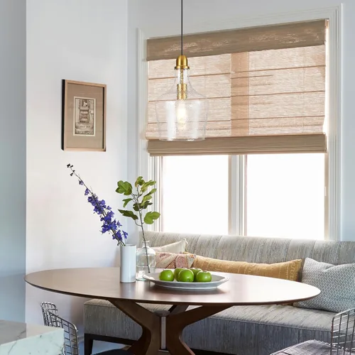 Vista 2 de Lámpara Colgante de Vidrio Moderna de Latón 1 Luz Individual con Cúpula Luminarias Colgantes para Isla de Cocina Comedor Pasillo, Diámetro 9 Latón