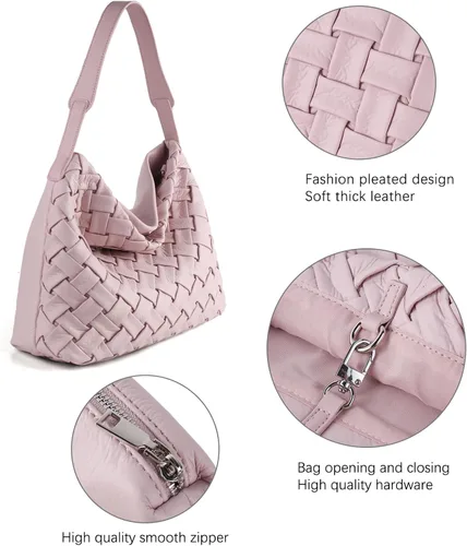 Vista 4 de Bolso tejido para mujer, bolso de mano de cuero vegano, bolso de mano retro, hecho a mano, grandes bolsas de hombro de playa de verano