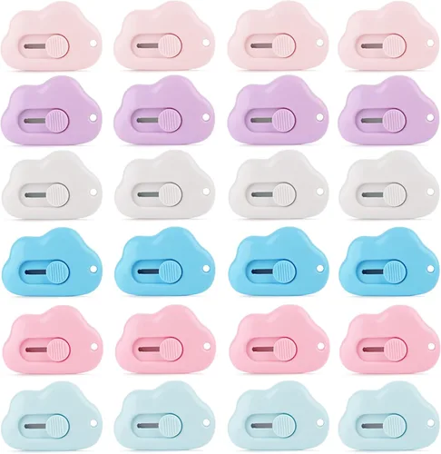 Vista 9 de Cortadores de cajas – Paquete de 3 abrecartas retráctiles, adorable cortador de papel pequeño de nube para llavero, bolsa de bolsillo, paquete