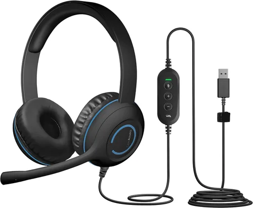 Vista 8 de Cyber Acoustics AC-5008A Auriculares estéreo USB con micrófono para PC - Auriculares USB con cable con micrófono, auriculares para computadora