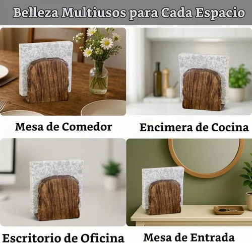 Vista 6 de Mie Creations Servilletero de madera rústica para mesa de comedor, cocina Marrón