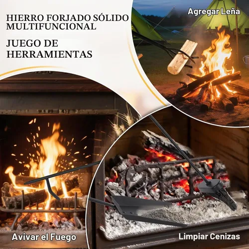 Vista 6 de Gtongoko 35”Tall Fireplace Tools Set with Stand 5-Piece Solid Wrought Iron Fireplace Tool with Poker, Tongs, Shovel & Brush for Indoor Fireplace