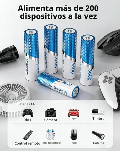 Vista 7 de Paquete de 8 baterías AA recargables de 1,5 V de litio de 3600 mWh