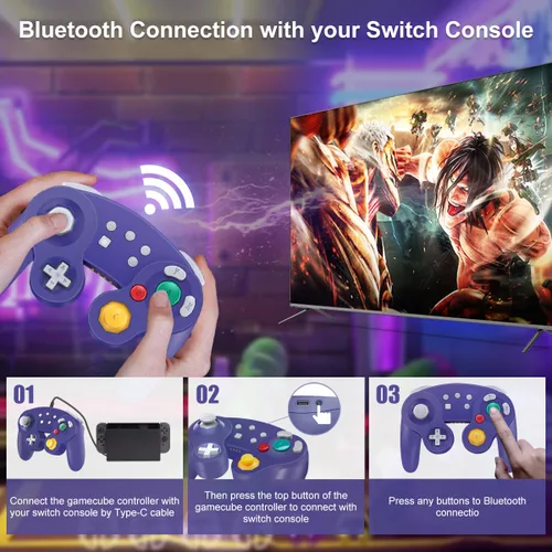 Vista 3 de ADHJIE Gamecube Controller for Switch Nintendo,Wireless Gamecube Switch Pro Controller for Nintendo SwitchPCSteam,6-Axis Gyro Motion,One-Button Wake