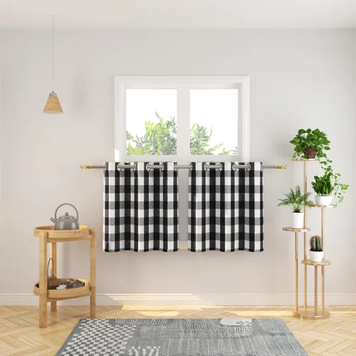 Vista 33 de Cortinas de 24 pulgadas de largo con diseño Buffalo Check Gingham Plaid para ventanas de cocina y baño, tratamiento para ventanas con 2 paneles