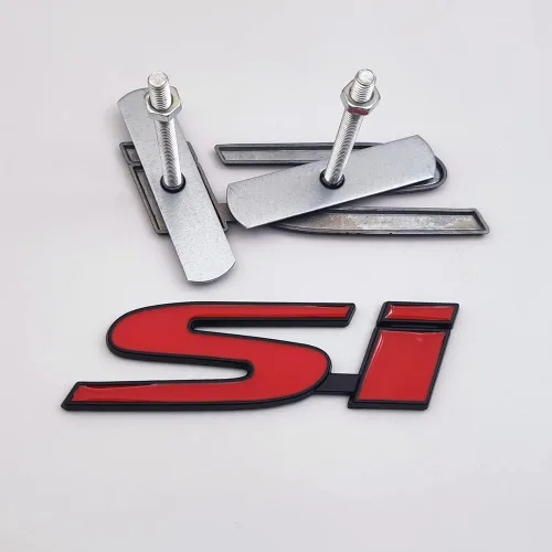 Vista 8 de 1 emblema de metal negro y rojo para parrilla delantera del automóvil + 1 calcomanía 3D para tapa trasera de carreras, calcomanía deportiva