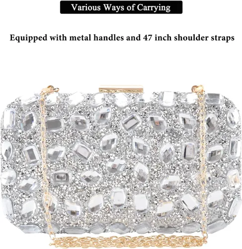 Vista 6 de Bolso de noche con lentejuelas brillantes y diamantes de imitación para mujer, bolso de hombro para boda, fiesta, baile de graduación