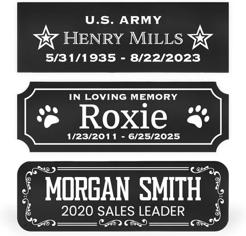 Vista 10 de ExcelMark Placas de nombre personalizadas: 20 iconos, 3 esquinas y 3-4 estilos de borde para elegir, placa de nombre de latón macizo, placa
