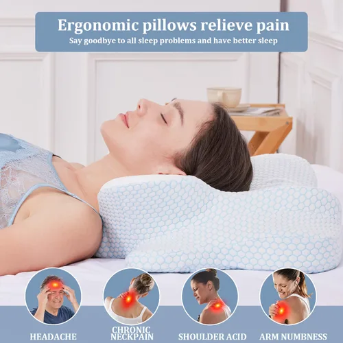 Vista 4 de Almohada cervical para el cuello, almohadas ergonómicas de espuma viscoelástica para aliviar el dolor de cuello y hombros, diseño ortopédico