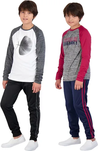 Vista 2 de Hind Conjunto de camiseta de 4 piezas de manga larga activa de secado rápido y pantalón deportivo deportivo deportivo para niños para deportes