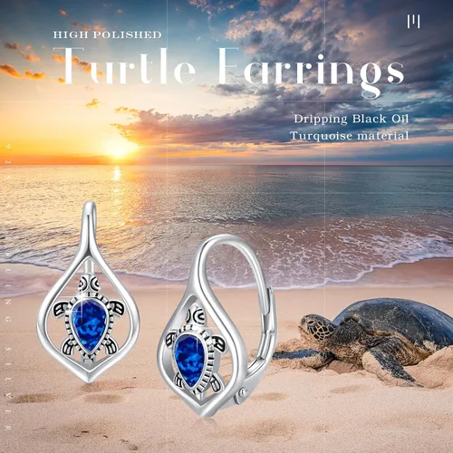 Vista 6 de Aretes de plata de ley 925 con diseño de tortuga, elefante, colibrí, flamenco, con diseño de animales, hipoalergénicos, regalo diario para mujeres
