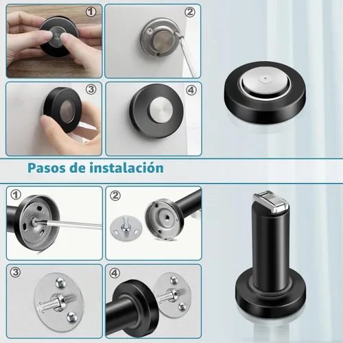 Vista 7 de Tope de puerta magnético resistente, topes de puerta negros Soporte magnético de puerta de retención de puerta abierta, montaje en piso de pared