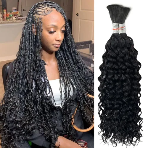 Vista 8 de Cabello humano trenzado para trenzas bohemias, cabello humano trenzado, sin trama, húmedo y ondulado, extensiones de cabello humano trenzado