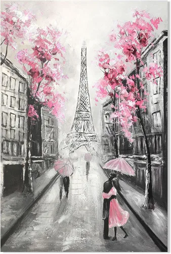 Vista 7 de YPY Arte de Pared en Lienzo Floral Azul de París: Imagen de Flor Azul Torre Eiffel Gris para Decoración de Baño, Pintura Texturizada de Paisaje