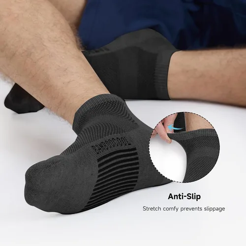 Vista 40 de BAMBOO COOL Calcetines atléticos de tobillo para hombre con acolchado y absorción de humedad, calcetines de malla para correr de corte bajo