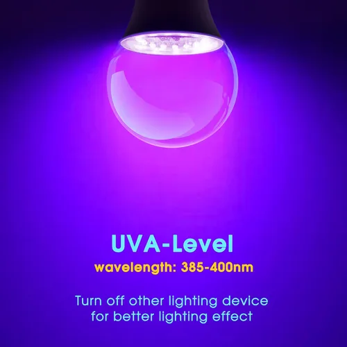 Vista 3 de Bombillas Briignite de luz negra, 12 W LED de luz negra para decoración de Halloween, foco de luz UV-A 385-400 nm, foco de luz negra A19