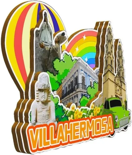 Vista 2 de Villahermosa - Imán de madera para nevera, diseño de México, monumentos 3D, recuerdos coleccionables, decoración hecha a mano -2325