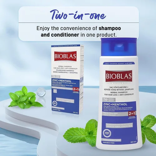 Vista 3 de Champú para el cabello con zinc y mentol, champú anticaspa y anticaída de cabello, champú de menta fresca para pérdida de cabello y cuero cabelludo