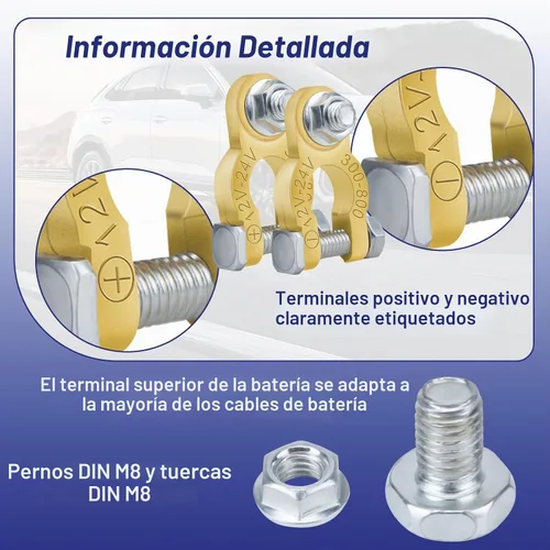Vista 3 de BFXM Conectores de terminal de batería 1 par, terminales de poste de batería de latón, adaptador de terminal de batería con almohadilla