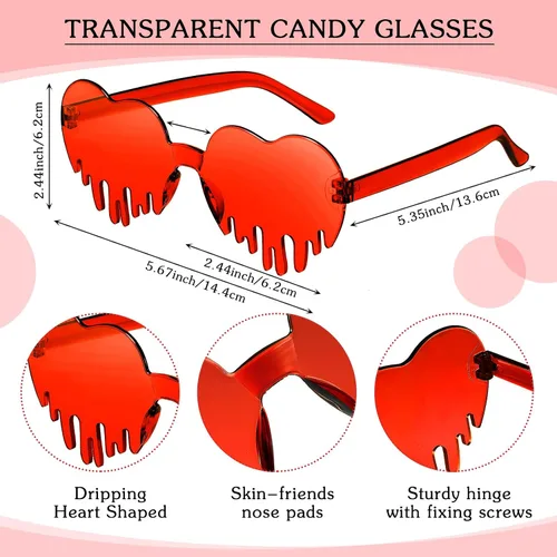 Vista 2 de Gafas de sol de corazón derretido 4 piezas para mujer gafas de sol de goteo con corazón sin borde disfraz de Halloween