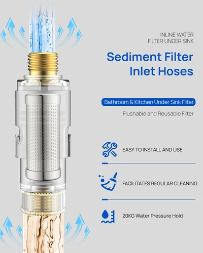 Vista 5 de Filtro de agua en línea para debajo del fregadero, filtro de agua de sedimentos, accesorio de filtro de impurezas reutilizable, 9/16 pulgadas hembra