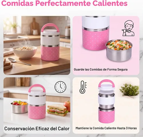Vista 6 de Aramox Caja de almuerzo térmica de aislamiento de acero inoxidable de 2 capas Contenedor de comida Caja de almuerzo de compartimento caliente Cajas