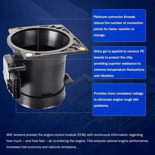 Vista 44 de Medidor de sensor de flujo de aire masivo MAF compatible con Ford con E-150 4.6L, 5.4L 2004-2014, para Ford E-150 Club Wagon 5.4L Reemplazo