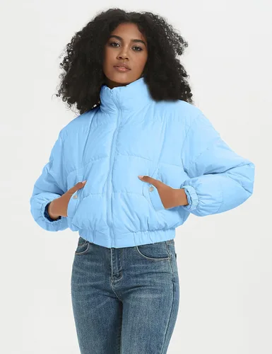 Vista 2 de Winter Jackets for Women Winter Long Sleeve Zip Short Women Crop Puffer Jacket Warm Spliced Jackets Cropped