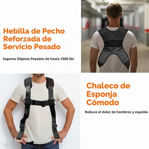 Vista 3 de Correas para mover muebles con hebilla en el pecho, sistema de elevación y movimiento para 2 personas, correa de hombro ajustable para transportar