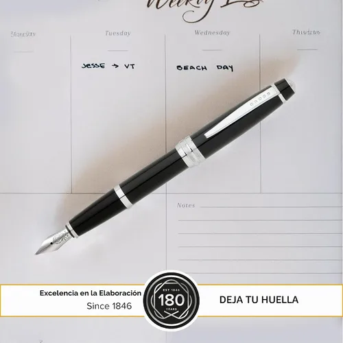 Vista 3 de Cross Bailey Pluma Fuente Recargable Presentada en una Caja de Regalo Premium - Punta Media, Tinta Negra, Negro Fountain Pen for Effortless