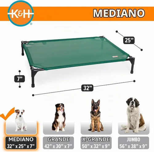 Vista 4 de K&H PET PRODUCTS - Cama elevada para mascotas, catre refrescante adecuado para todas las estaciones, malla verde, tamaño M, 25 x 32 x 7 pulgadas