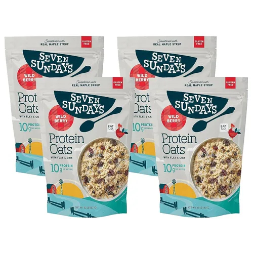 Vista 8 de Seven Sundays Avena proteica, manzana y canela, bolsa de 32 onzas (paquete de 4), avena sin gluten, 0.35 onzas de proteína reciclada, disfruta