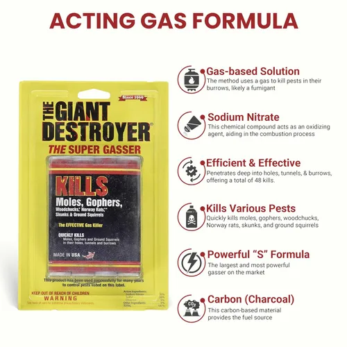 Vista 2 de Bomba de Humo Fumigante Giant Destroyer – para Roedores y para Tuzas, Topos, Marmotas y Ratas – Paquete Individual (4 Tubos) + Toalla Jecudi