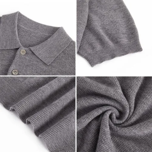 Vista 5 de GreenMount Polo de cachemira para hombre Jacquard manga corta suave ligero