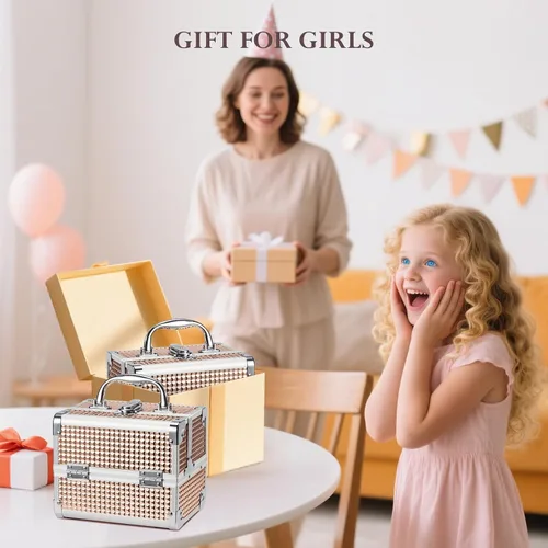 Vista 7 de FRENESSA Estuche de Maquillaje Tipo Maleta, Caja de Maquillaje Portátil con Espejo, Caja con Cerradura, Estuches de Maquillaje de Viaje Tipo Maleta