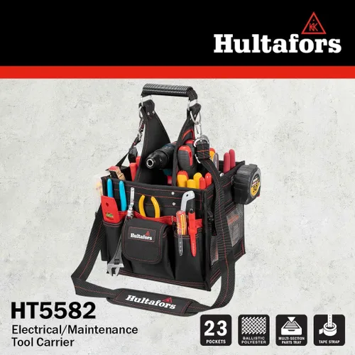 Vista 8 de Hultafors Work Gear HT5582 - Portaherramientas eléctrica/de mantenimiento, 23 bolsillos, bolsa de herramientas de poliéster balístico resistente