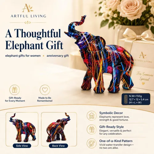 Vista 8 de Estatua de elefante, para mujer, coloridas figuras de elefante de resina, regalos de elefante para mujer, decoración de elefante para el hogar
