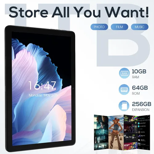 Vista 3 de Tablet Android 2025, tabletas Android 14 de 10.1 pulgadas con Octa-Core, 10GB+64GB, batería de 6000mAh, cámara de 5MP+8MP, pantalla IPS HD de 800 x