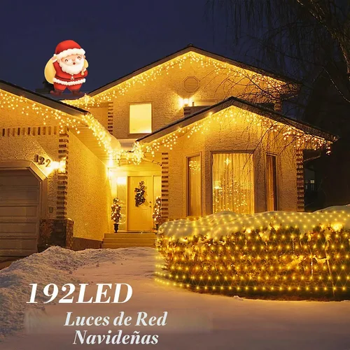 Vista 2 de HEYFUNi 192 luces LED de red de Navidad enchufables, 9.8 pies x 6.6 pies Blanco cálido